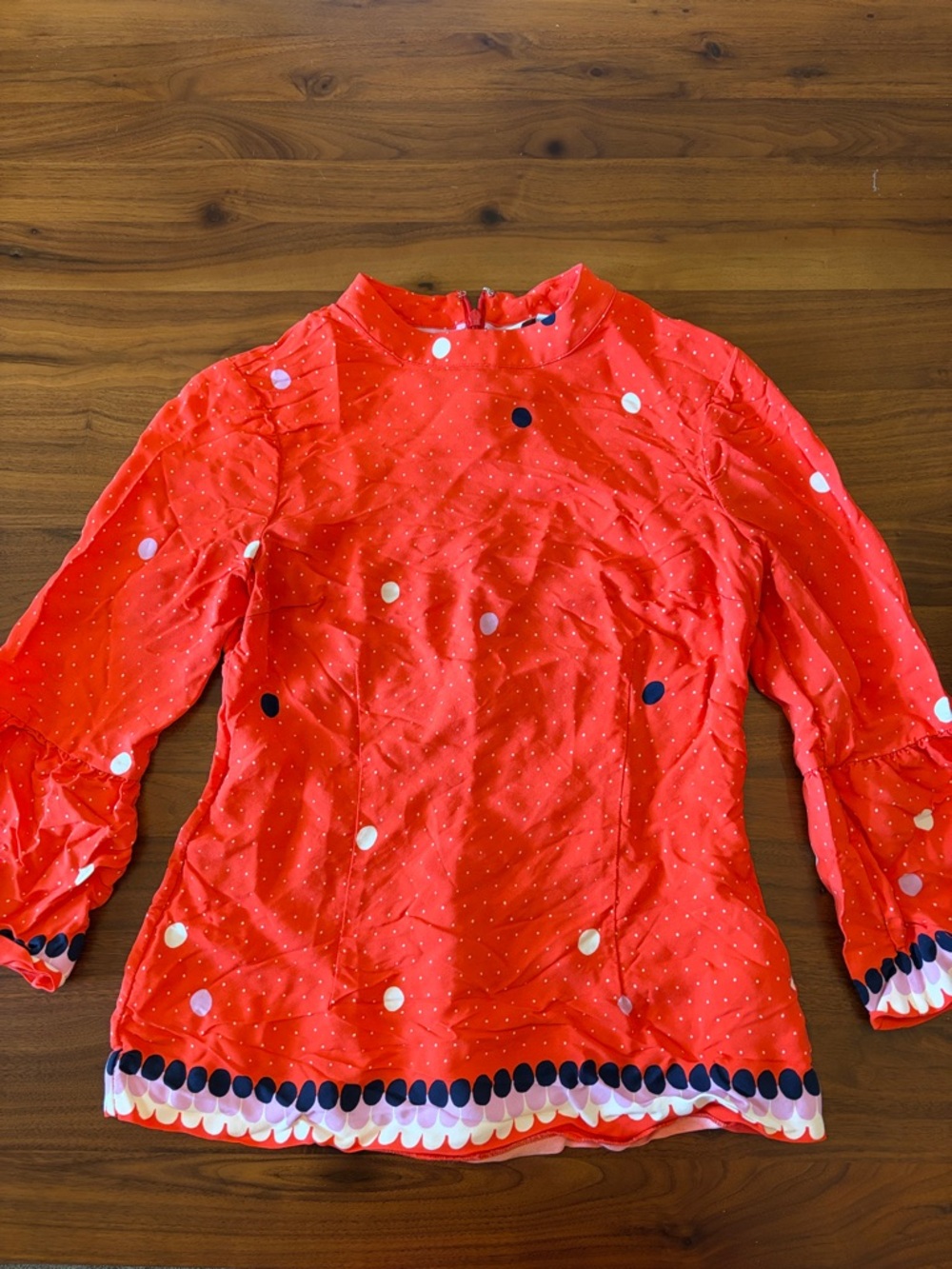 Boden Red 3/4 Sleeve Blouse Polka Dot White Navy Lilac | US 2 UK 6